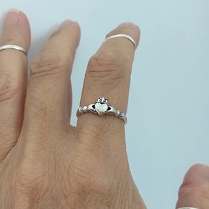 Sterling Silver Small Irish Claddagh Ring, Dainty Heart Friendship Jewelry